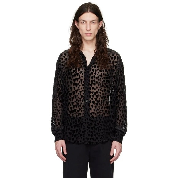 Ami Other - AMI Alexandre Mattiussi Black Heart Motif Button Shirt NEW Silk Blend Size 39